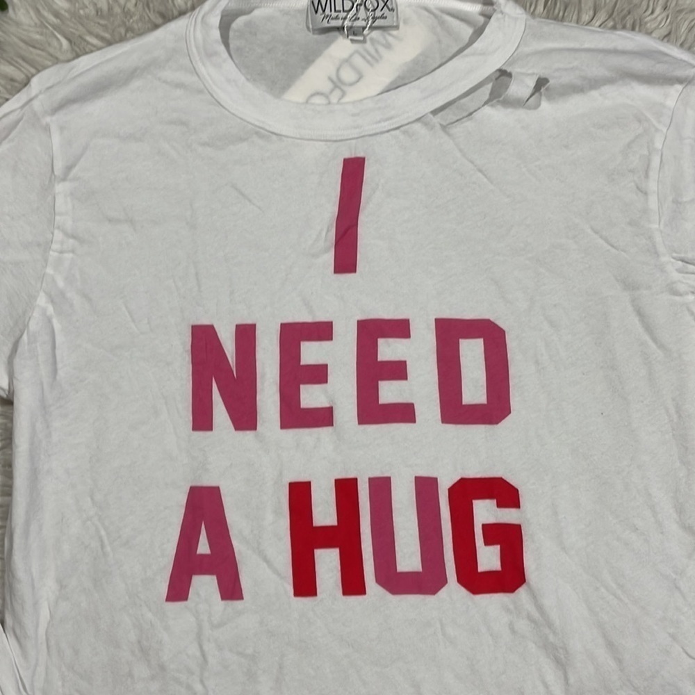 Wildfox White Long Sleeve "I Need A Hug" Tee with Pink Lettering - Picture 9 of 10
